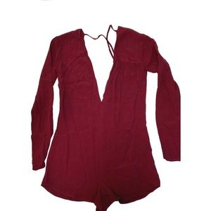 Reformation  V Neck Jumpsuit Maroon